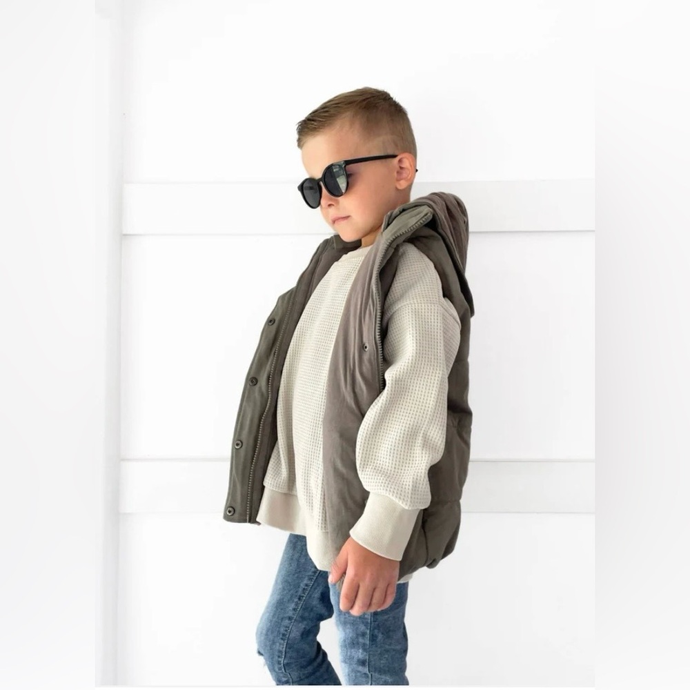 Little Bipsy Hooded Puffer Vest - Army Green-worn once
